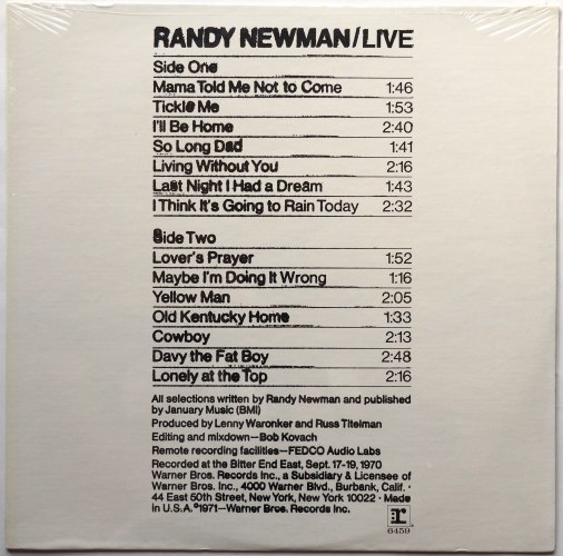 Randy Newman / Live (Sealed!!)β
