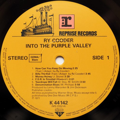 Ry Cooder / Into The Purple Valley (UK Later Issue)β