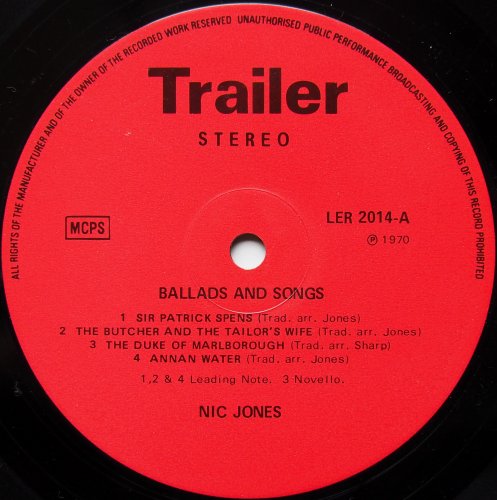 Nic Jones / Ballads And Songs (Red Label Early Issue)β