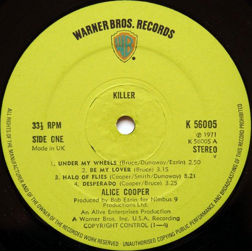 Alice Cooper / Killer (UK 2nd Issue w/1973 Callender)β