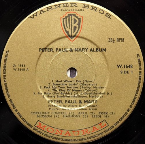 Peter, Paul And Mary (PP&M) / Peter, Paul and Mary Album (UK Matrix-1)β