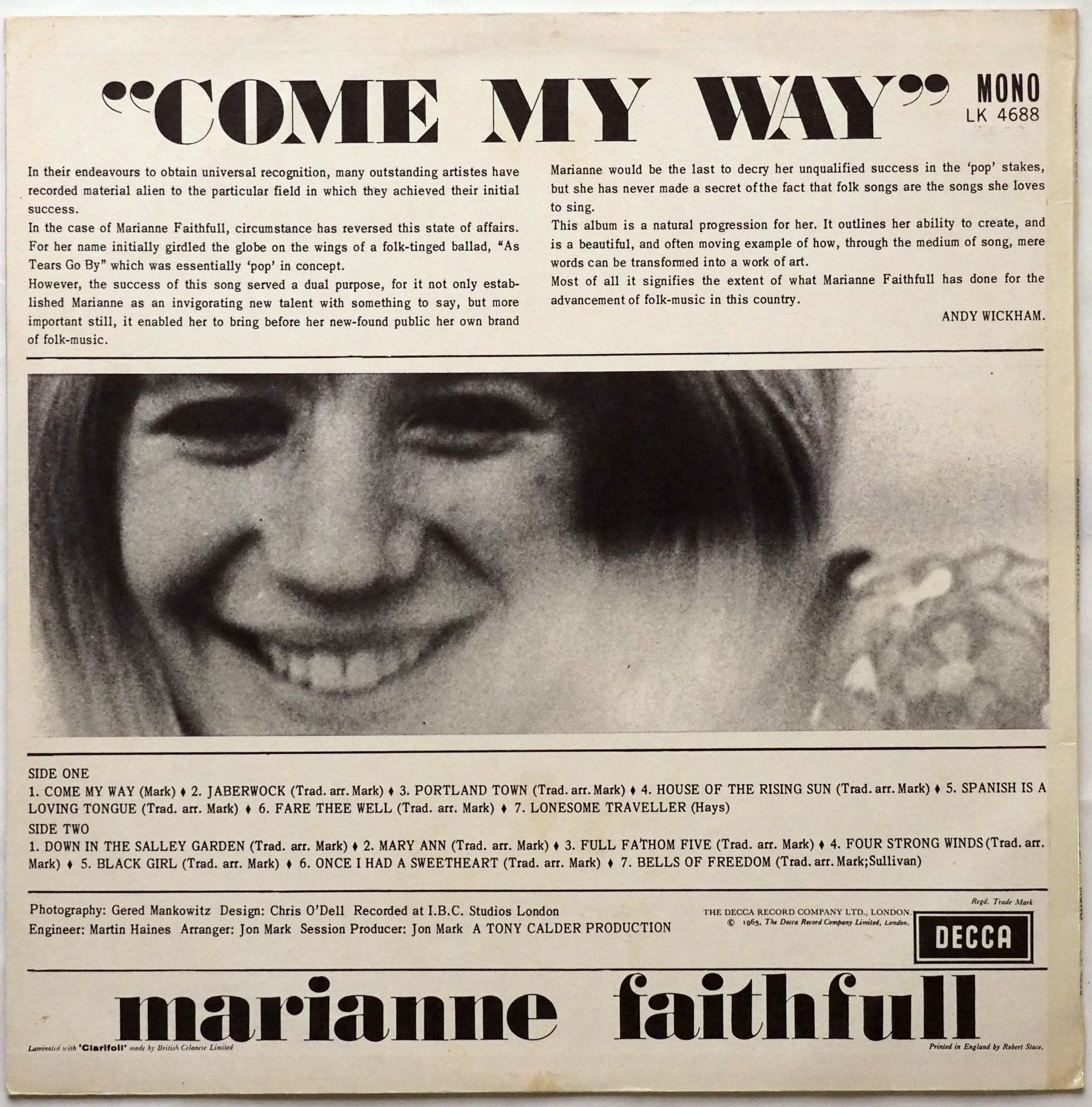 Marianne Faithfull / Come My Way (UK Mono Early Press)β