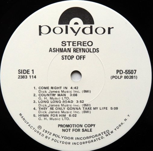 Ashman Reynolds / Stop Off (US Promo w/Promo Sheet)β