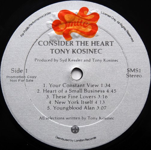 Tony Kosinec / Consider The Heart (Rare Promo)β