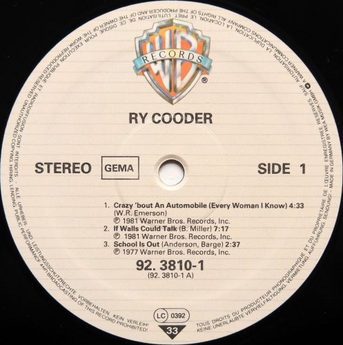 Ry Cooder / Live (Extra Price 6 Song Album)β