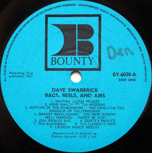 Dave Swarbrick / Rags, Reels & Airs (Bounty 1st Press Matrix-1)β