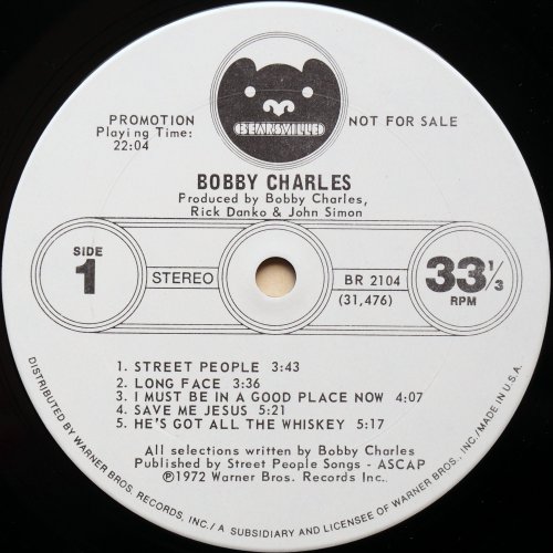 Bobby Charles / Bobby Charles (US White Label Promo In Shrink w/Promo Sheet)β