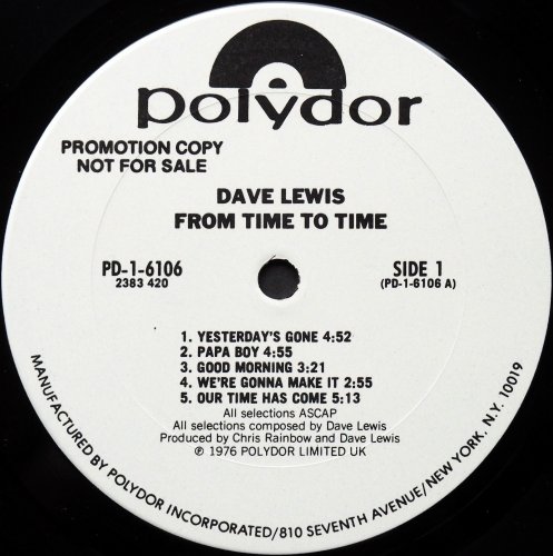 Dave Lewis / From Time To Time (US Whit Label Promo)β