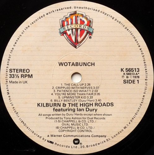 Kilburn + The High Roads Featuring Ian Dury / Wotabunch! (UK)β