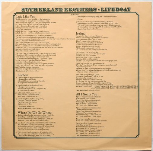 Sutherland Brothers / Lifeboat (UK Pink Rim Early Press)β