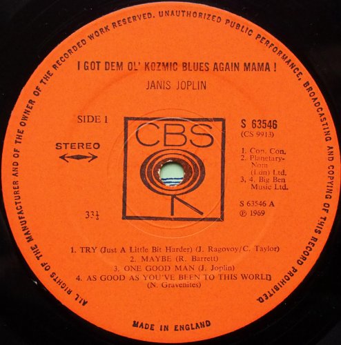 Janis Joplin / I Got Dem Ol' Kozmic Blues Again Mama! (UK Matrix-1)β