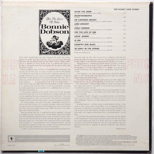 Bonnie Dobson / For The Love Of Him (US Early Issue Mono Rare Promo!!)β