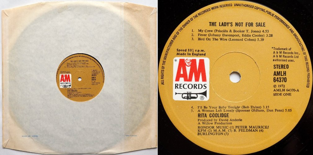 Rita Coolidge / The Lady's Not For Sale (UK Early Issue)β