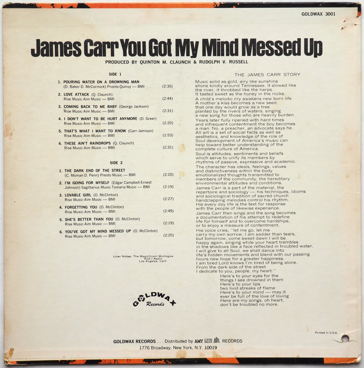 James Carr / You Got My Mind Messed Up (Goldwax Original Mono!!)β