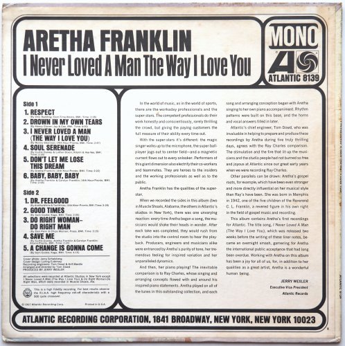 Aretha Franklin / I Never Loved A Man The Way I Love You (US Early Issue Mono)β