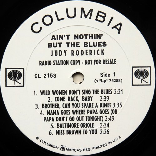Judy Roderick / Ain't Nothin' But The Blues (Rare White Label Promo Mono)β