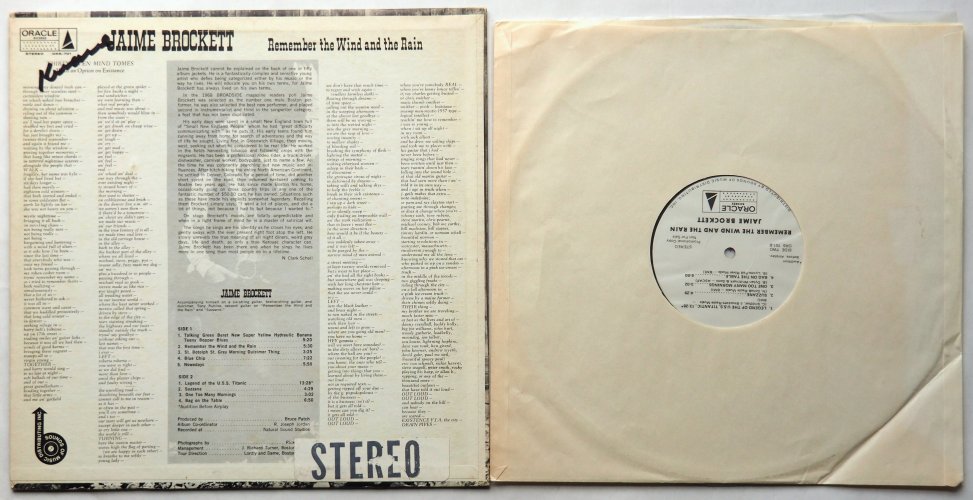 Jaime Brockett / Remember The Wind And The Rain (Oracle Rare White Label Promo)β