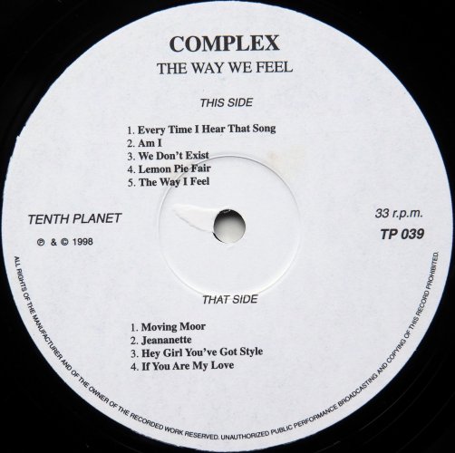 Complex / The Way We Feel (Tenth Planet Early Re-issue)β