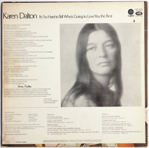 Karen Dalton / It's So Hard To Tell Who's Going To Love You The Best (Canada)β