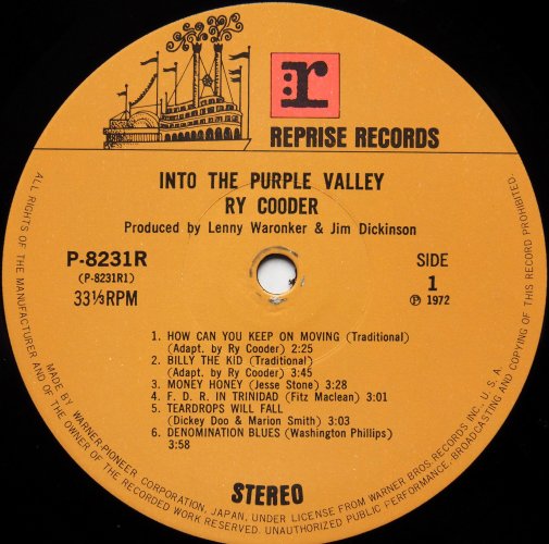 Ry Cooder / Into The Purple Valley (JP Early Issue)β