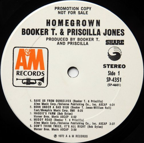 Booker T. & Priscilla / Home Grown (Rare White Label Promo)β
