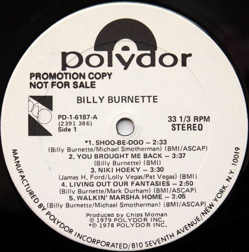 Billy Burnette / Billy Burnette (2nd, White Label Promo)β