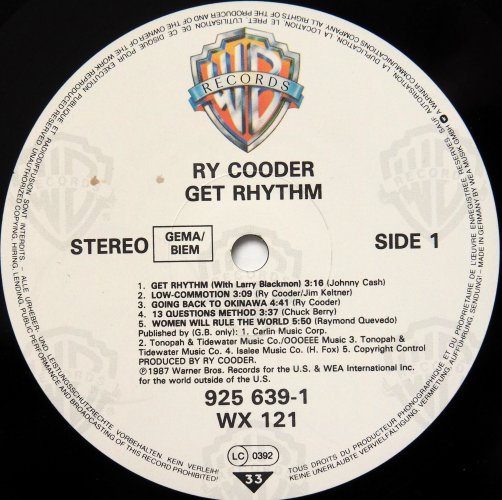 Ry Cooder / Get Rhythm (UK & Euro)β