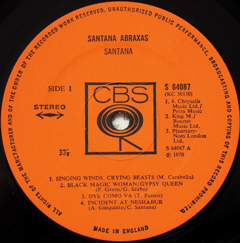 Santana / Abraxas (UK Early IOssue)β