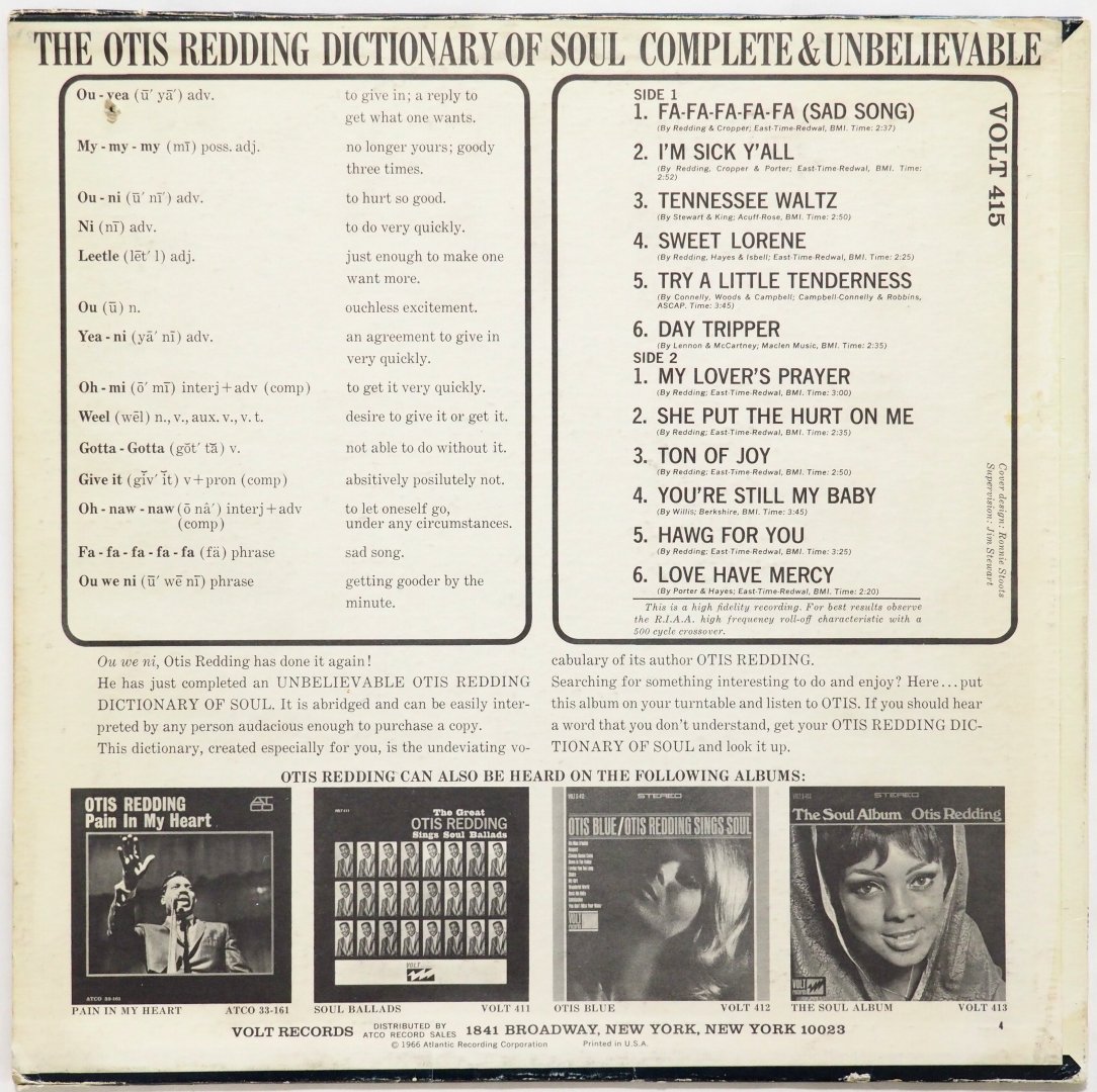 Otis Redding / The Otis Redding Dictionary Of Soul - Complete & Unbelievable (US Early Issue Mono)β