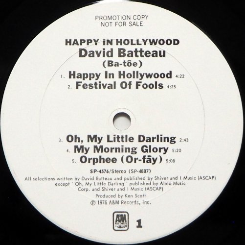 David Batteau / Happy In Hollywood (White Label Promo)β