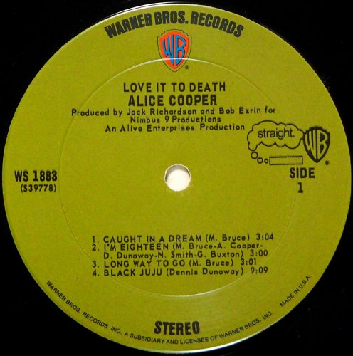 Alice Cooper / Love It To Death (Green Label Early Issue)β