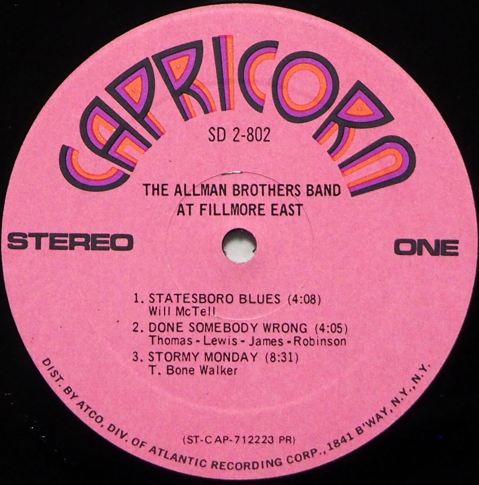 Allman Brothers Band / At Fillmore East (Pink Label Early Issue)β