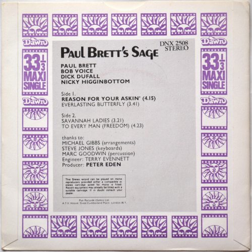 Paul Brett's Sage / Reason For Your Askin' (EP Promo Picture Sleeve)β