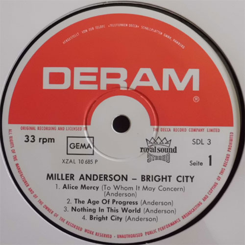 Miller Anderson / Bright City (German Original but Very Rare)β