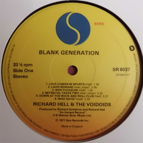 Richard Hell & The Voidoids / Blank Generation (UK Sire, Late Press)β
