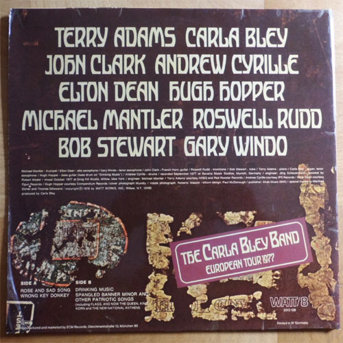 Carla Bley Band (Feat. Elton Dean & Hugh Hopper) / European Tour 1977 (Rare Germany WATT Original)β