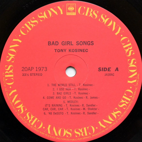 Tony Kosinec / Bad Girl Songs (JP)β