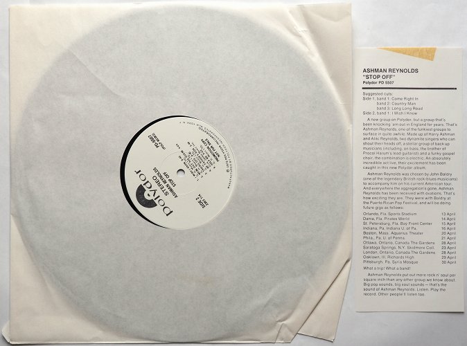 Ashman Reynolds / Stop Off (US White Label Promo w/Promo Sheet)β