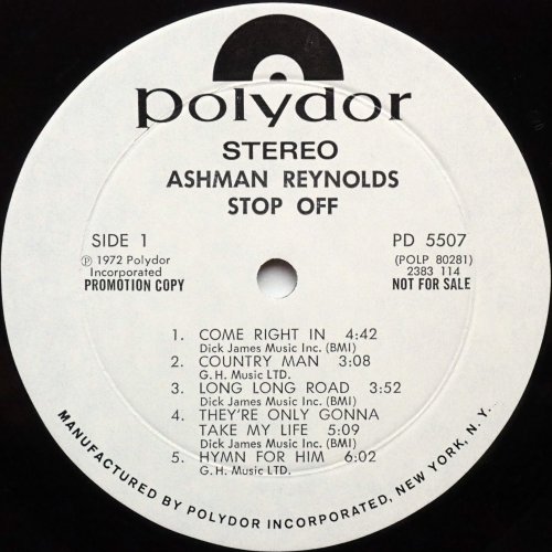 Ashman Reynolds / Stop Off (US White Label Promo w/Promo sheet)β