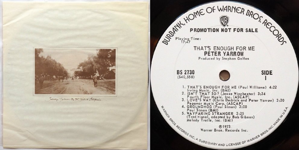 Peter Yarrow / That's Enough For Me (White Label Promo)β