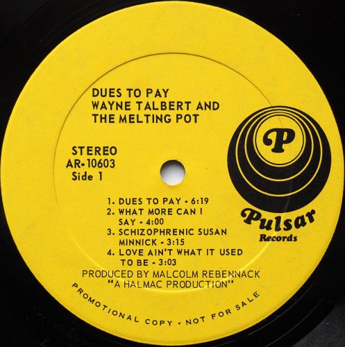 Wayne Talbert And The Melting Pot / Dues To Pay (Promo)β