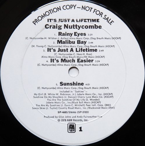 Craig Nuttycombe / It's Just A Lifetime (White Label Promo)β