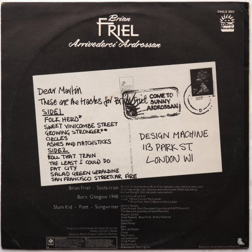 Brian Friel / Arrivederci Ardrossan (Ashes & Matchsticks) (Rare UK Dawn Matrix-1)β