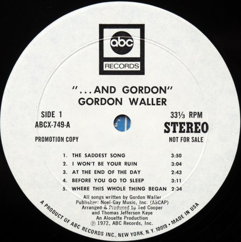 Gordon Waller / ...and Gordon (US White Label Promo)β