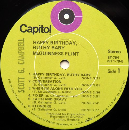 McGuinness Flint / Happy Birthday, Ruthy Baby (US White Label Promo)β