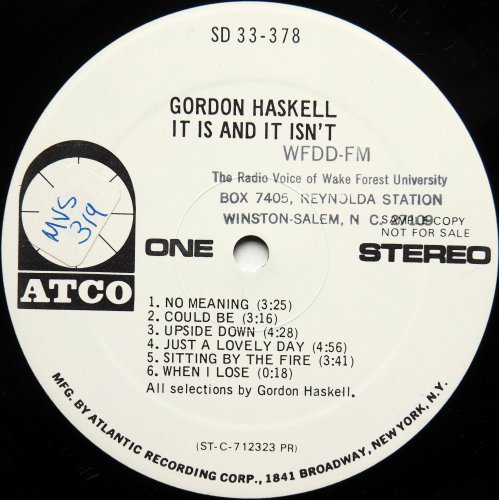 Gordon Haskell / It Is And It Isn't (US White Label Promo)β