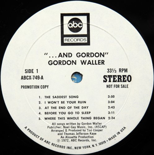 Gordon Waller / ...and Gordon (US White Label Promo In Shrink)β