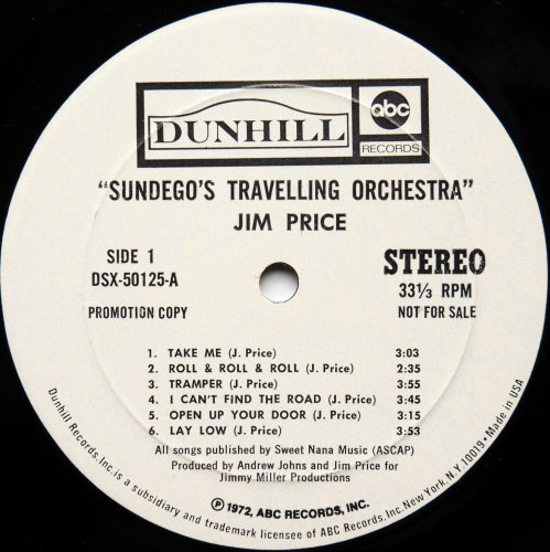 Jim Price / Sundego's Travelling Orchestra (White Label Promo)β