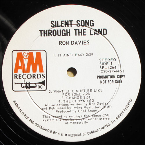 Ron Davies / Silent Song Through The Land (Canada White Label Promo)β