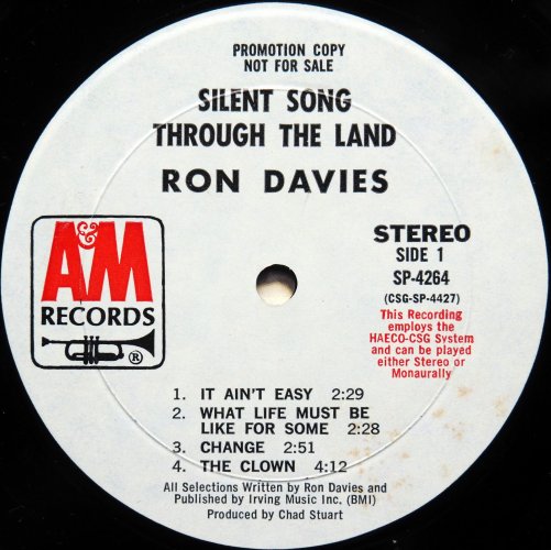 Ron Davies / Silent Song Through The Land (US White Label Promo)β